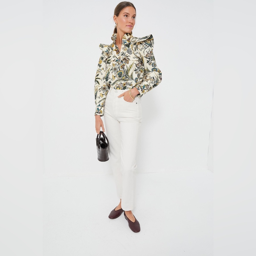 Tuckernuck Floral Ruffle Blouse - Cream and Green - Picture 7 of 16